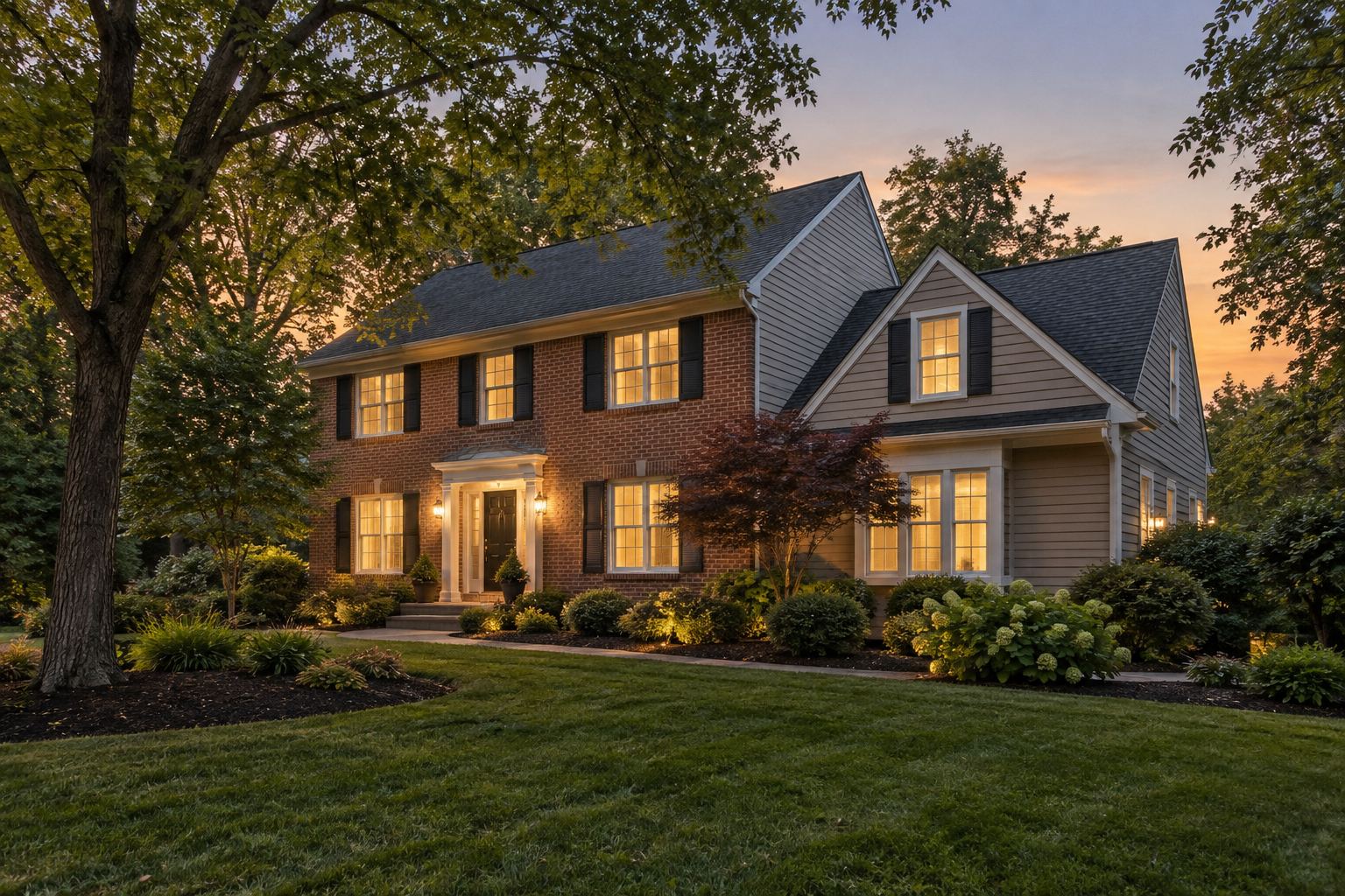 A Frederick home at dusk, illustrative